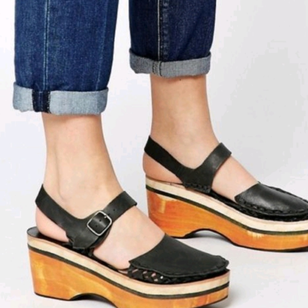 Free People Black Sandal Platform Clogs